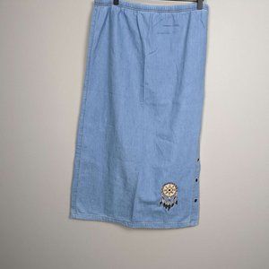 CMC Color Me Cotton Blue Jean Western Look Long Skirt, Embroidered, Lite Wash